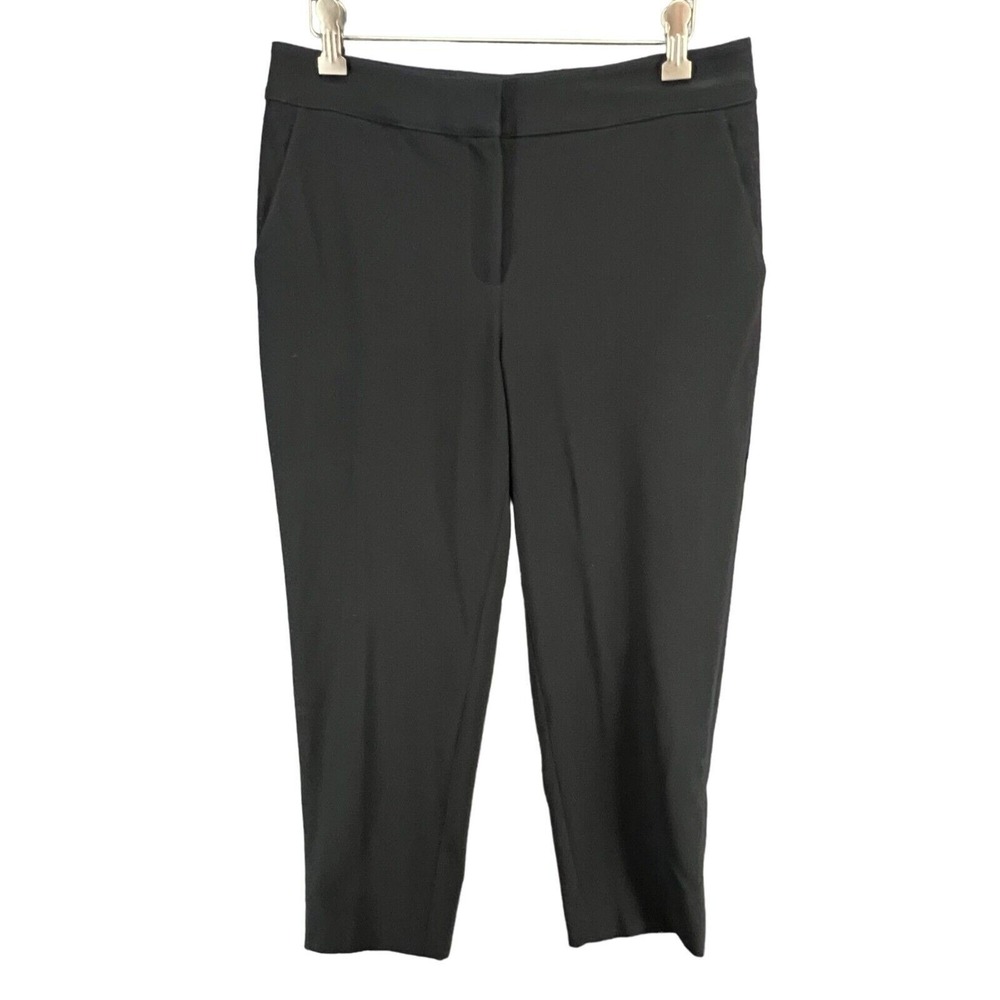 St John Caviar Pants Women 6 Black Flat Front Career Old Money Quiet Luxury Glam